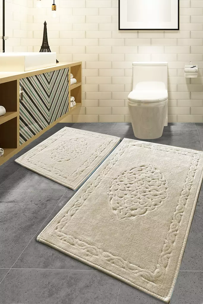 Badrumsmatta Set Mijölnir Flerfärgad 100% Bomull Antibakteriell Halkfri 50x60 cm & 60x100 cm - Badrumsmattor och våtrumsmattor - 8681875272352 - 1