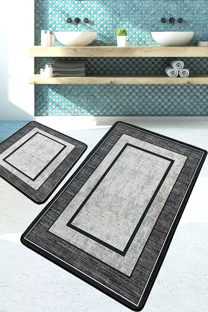 Badrumsmatta Set Mijölnir Flerfärgad 100% Polyester Antibakteriell Halkfri 50x60 cm & 60x100 cm - Badrumsmattor och våtrumsmattor - 8683342800952 - 1