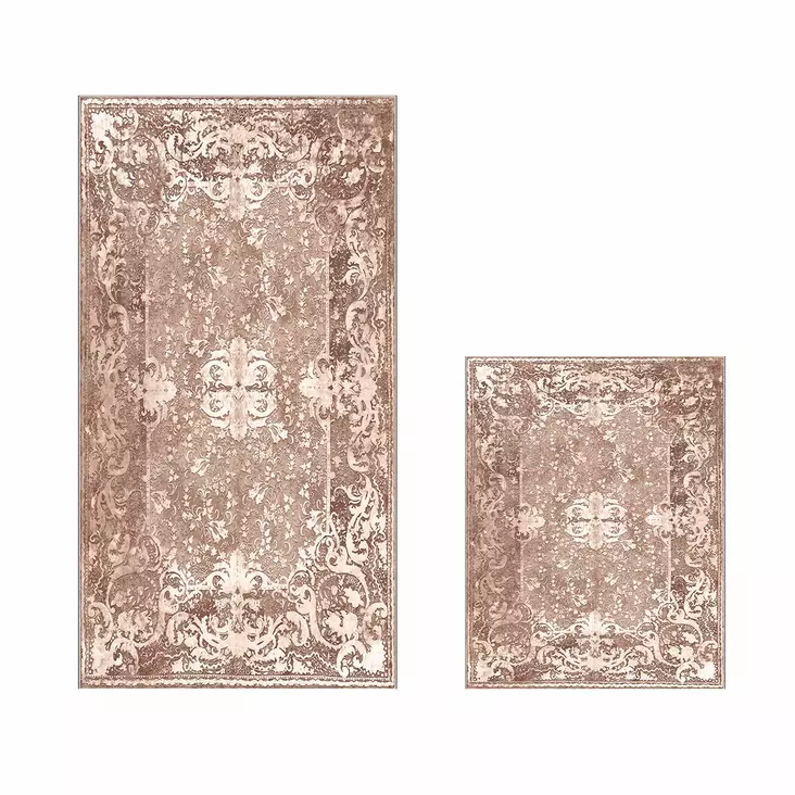 Badrumsmatta Set Mijölnir Puderrosa 100% Polyester Halkfri Antibakteriell 50x60 cm & 60x100 cm - Badrumsmattor och våtrumsmattor - 8683342421362 - 1