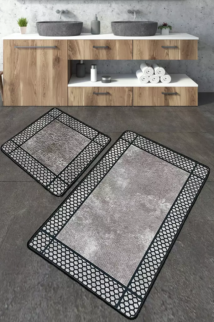 Badrumsmatta Set Mijölnir Flerfärgad 100% Polyester Antibakteriell Halkfri 50x60 cm & 60x100 cm - Badrumsmattor och våtrumsmattor - 8683342800822 - 1