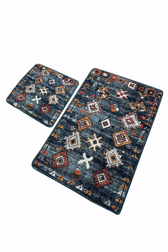 Badrumsmatta Set Mijölnir Flerfärgad 100% Polyester Antibakteriell Halkfri 50x60 cm & 60x100 cm - Badrumsmattor och våtrumsmattor - 8683342801072 - 1