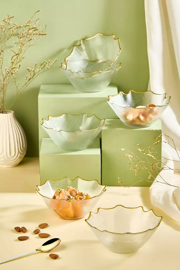 Skål Set Hermia Bloom Transparent Glas 6 Delar - Serveringsfat - 8684283796212 - 1