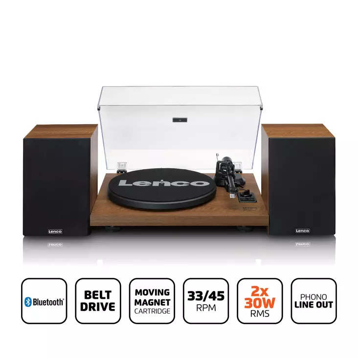 Skivspelare med inbyggd förstärkare och Bluetooth® samt 2 externa högtalare Wood - Skivspelare och nålar - 8711902073222 - 1