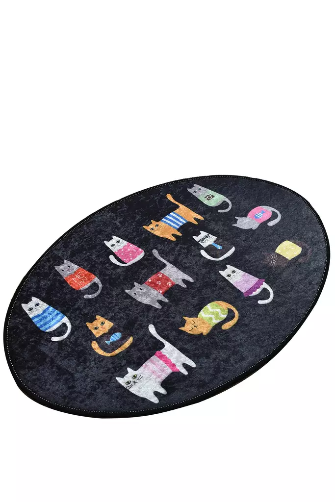 Matta Conceptum Hypnose Black Cats Oval DJT Flerfärgad Polyester 60x90 cm - Små mattor och gångmattor - 8681875899122 - 1