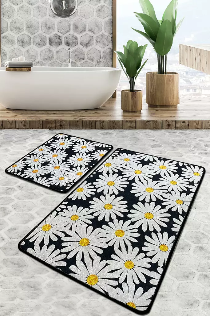 Badrumsmatta Set Mijölnir Flerfärgad 100% Polyester Antibakteriell Halkfri Maskintvättbar 50x60 cm & 60x100 cm - Badrumsmattor och våtrumsmattor - 8683342286862 - 1