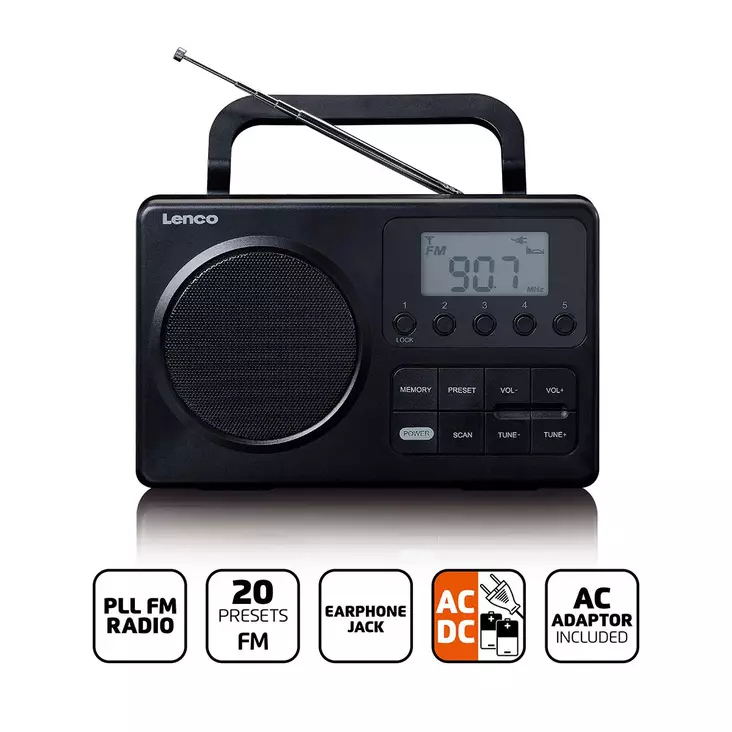 MPR-035BK Kompakt bärbar FM-radio med LCD-skärm Svart - Radioapparater - 8711902079712 - 1