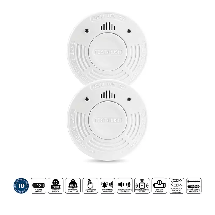 Rökdetektor med 10 års drifttid för batteri och sensor 2-pack Vit - Brandvarnare och kolmonoxidvarnare - 8711902089452 - 1