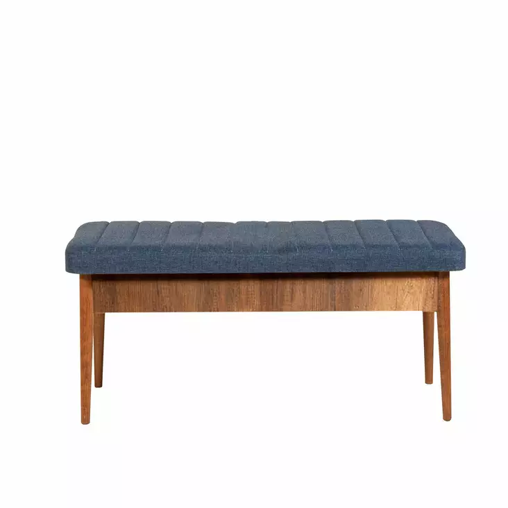 Bänk Hanah Home Vina Valnöt Mörkblå Spånskiva Linne 110x46x40 cm - Bänkar - 8681875791242 - 1