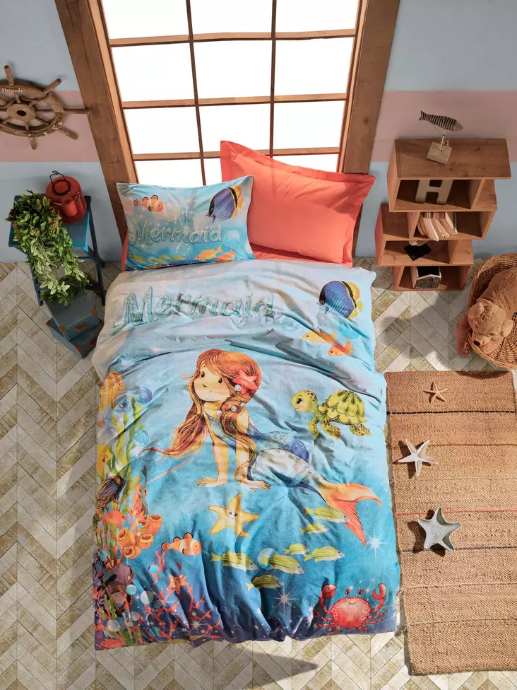 Påslakanset L'essentiel Mermaid Korall Bomull 160x220 cm 100x200x30 cm 50x70 cm - Lakan och örngott - 8682870695092 - 1