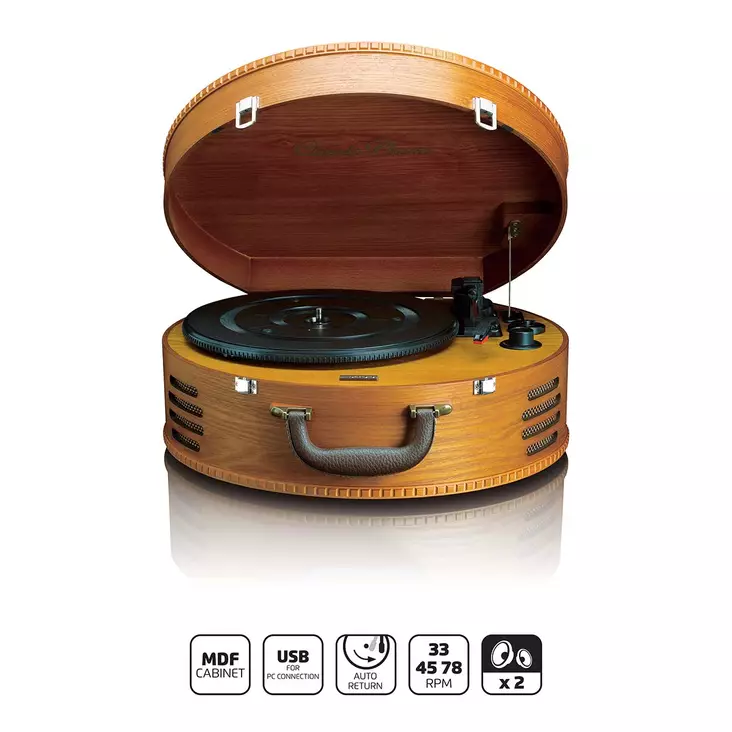 Retro skivspelare med 2 inbyggda högtalare Brun - Skivspelare och nålar - 8711902034742 - 1