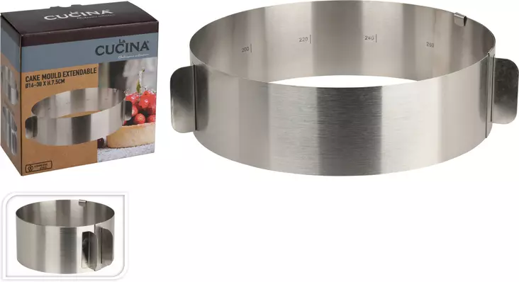 Justerbar kakkurengas i rostfritt stål 16–30 cm - Bakningstillbehör - 8720573084802 - 1