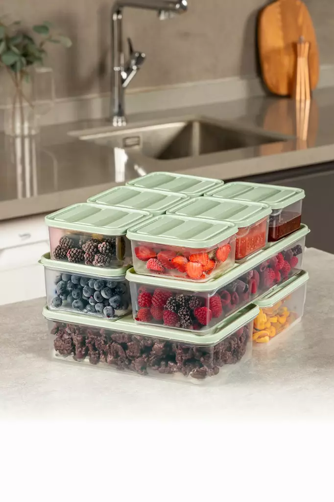 Set med förvaringslådor (10 st), mintgrön, 11 x 30 x 7 cm, 23 x 15 x 7 cm, 9 x 10,5 x 5,5 cm, hållbar, rymlig, lätt att rengöra - Plastlådor och förvaringslådor - 8684283210022 - 1