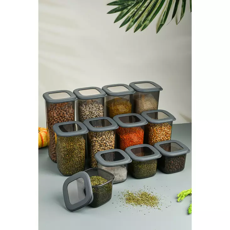 Set med förvaringslådor (12 delar), antracit, 10 x 10 x 9,5 cm/ 550 ml, tålig, mikrovågsugnssäker - Plastlådor och förvaringslådor - 8683742869252 - 1