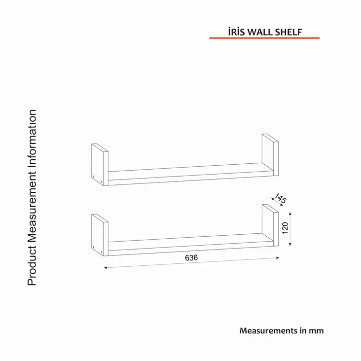 Vägghylla, vit, 63 cm x 14,5 cm x 14,5 cm, slitstark, rymlig - Hylla och klädhängare - 8681181674772 - 1