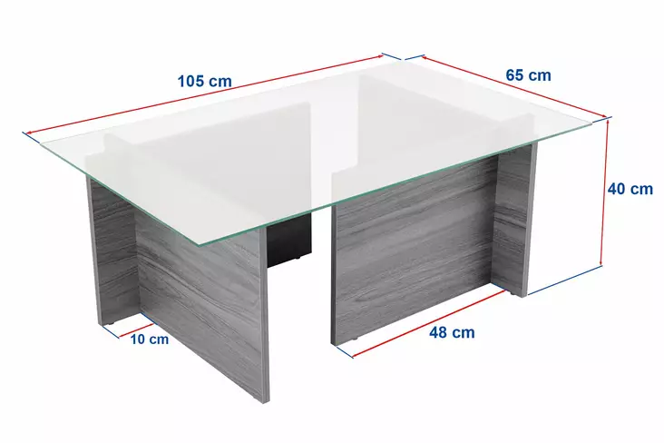 Soffbord Nordure Vetrino Grå Härdat Glas Spånskiva 105x40x65 cm - Soffbord - 8684283427802 - 1