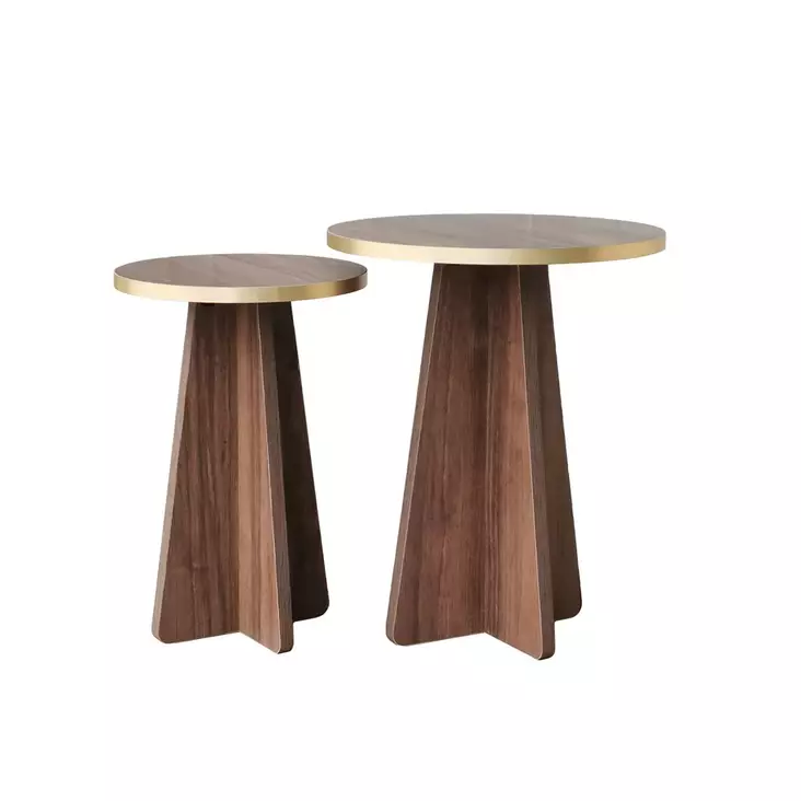 Soffbord Hanah Home Mushroom 2 Guld Valnöt Spånskiva 40x50x40 30x45x30 cm - Soffbord - 8684282402572 - 1
