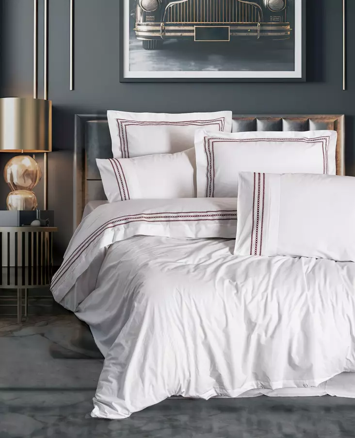 Dubbel påslakanset, vit, vinröd, röd, 200 x 220 cm, mjuk, hållbar - Lakan och örngott - 8684283402342 - 1