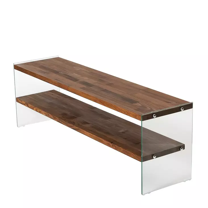 TV-bänk Hanah Home Aqua TV Chesnut Natur Härdat Glas Massivt Trä 140x45x35 cm - TV-bänkar - 8684282402442 - 1