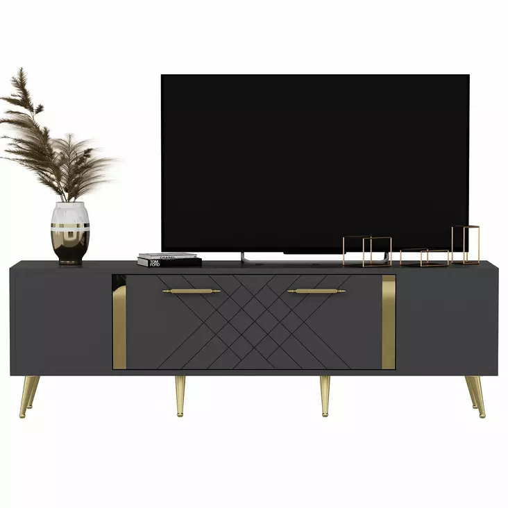 TV-bänk Hanah Home Detas Antracit Guld Spånskiva 150x48,2x35 cm - TV-bänkar - 8683743397822 - 1
