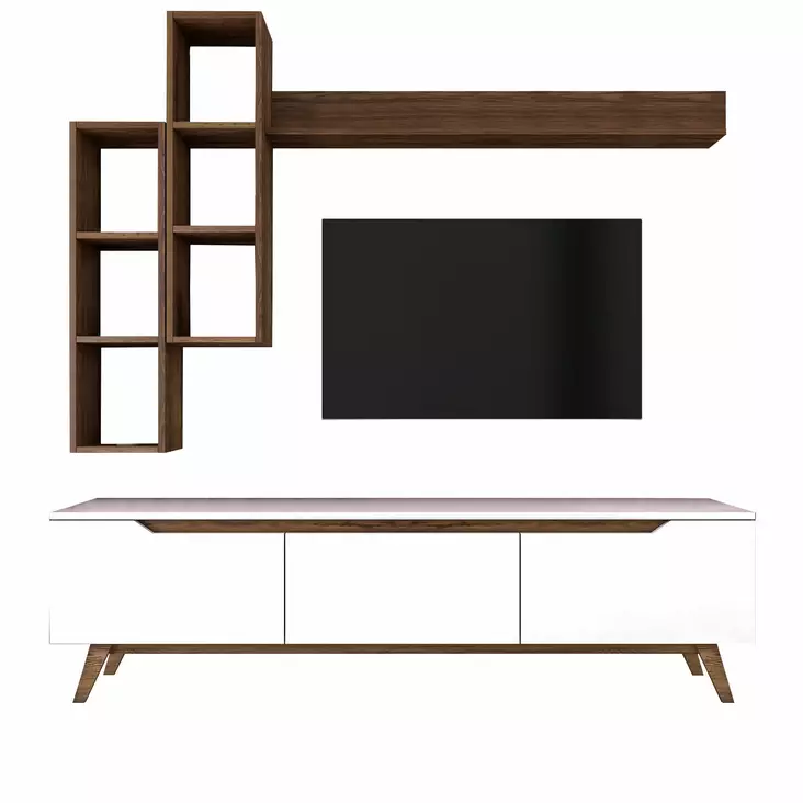 TV-bänk Hanah Home M16 Vit Valnöt Spånskiva 180x48,6x35 cm - TV-bänkar - 8681875460872 - 1