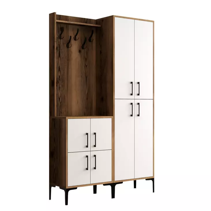 Hallmöbel Hanah Home Berlin BA Valnöt Vit Spånskiva 120x200x35 cm - Hallskåp - 8683342170222 - 1