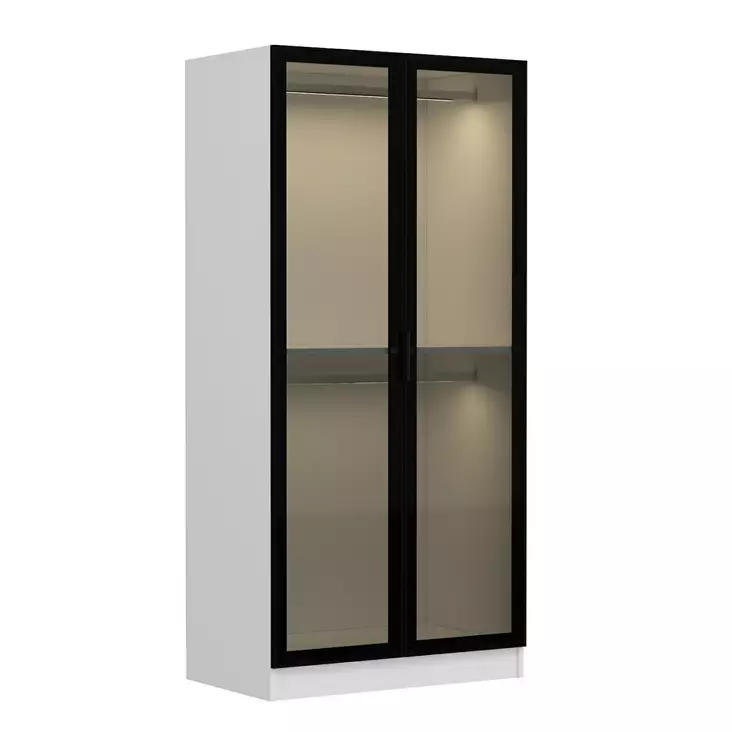 Garderob Hanah Home Kale Glass Svart Spånskiva 90x210x52 cm - Garderober - 8683742559832 - 1