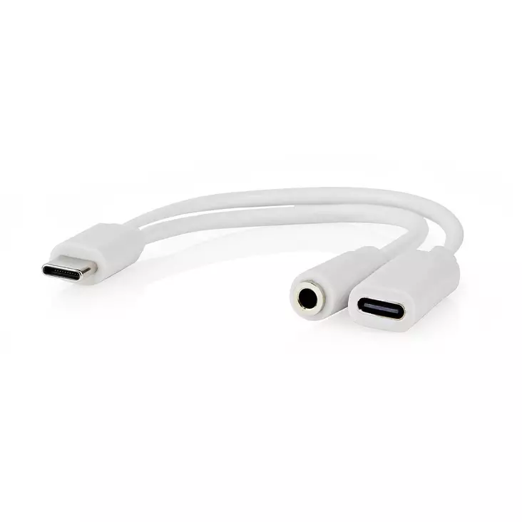 USB-C Adapter | USB 2.0 | USB-C Hane | USB-C Hona / 3.5 mm Hona | 0.10 m | Rund | Nickelplaterad | PVC | Vit | Låda - Dator och nätverk - 5412810419272 - 1