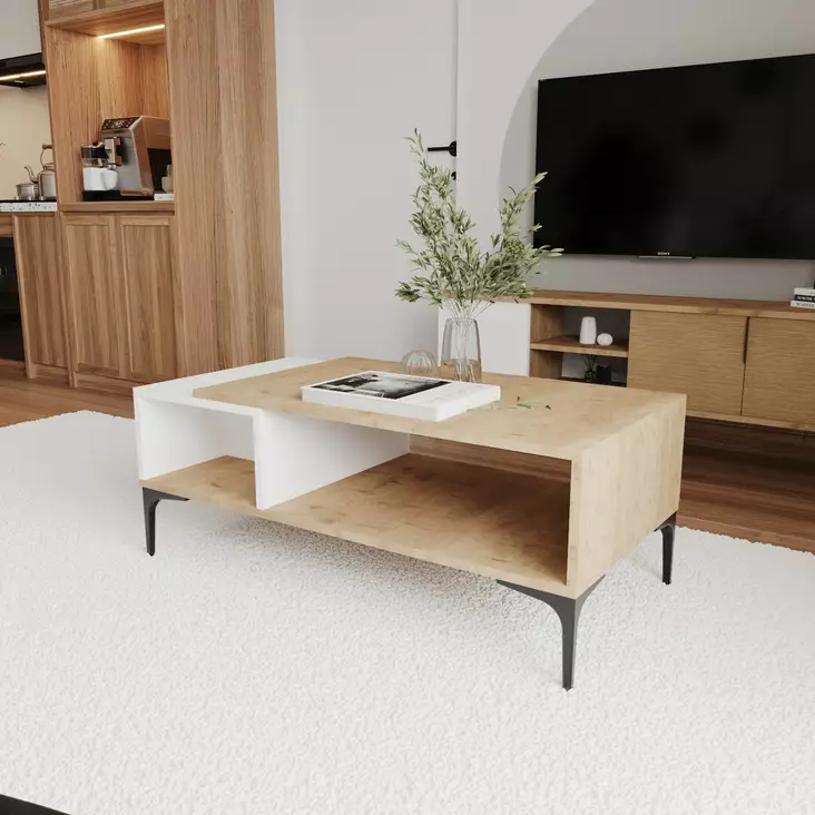 Soffbord Hanah Home Tarz Vit Ek Spånskiva 90x39x50 cm - Bord - 8684283421152 - 1