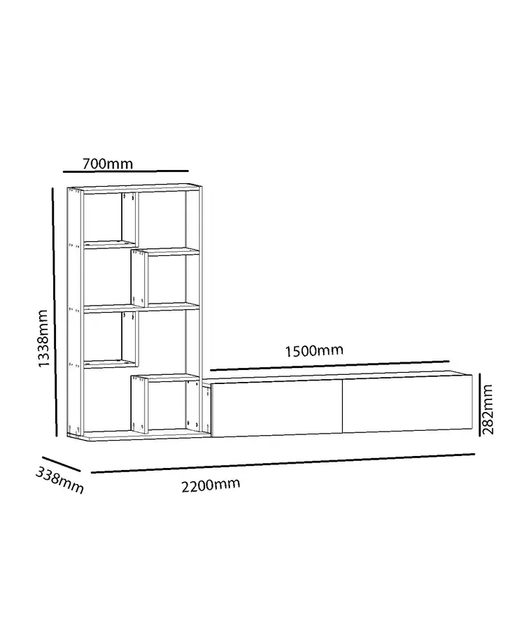 TV-bänk Hanah Home Bare Vit Spånskiva 220x133,8x33,8 cm - TV-bänkar - 8681181980132 - 1