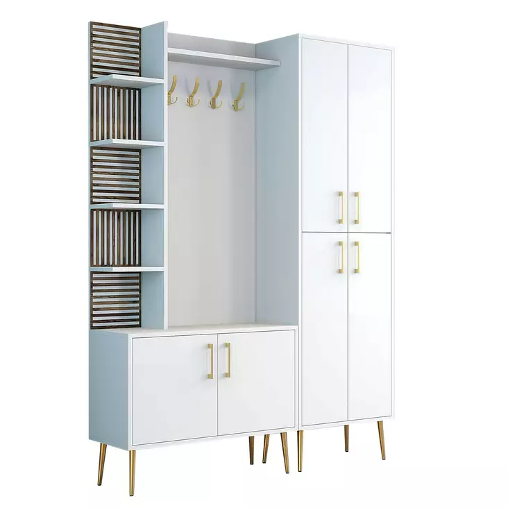 Hallmöbel Hanah Home Viyana Da Vit Guld Spånskiva 150x202x35 cm - Hallskåp - 8684282465782 - 1