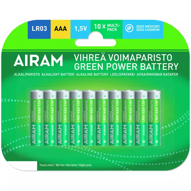 Grön Kraft AAA LR03 1,5V alkaliska batterier, 10 st - Alkaliska batterier - 6435200275622 - 1