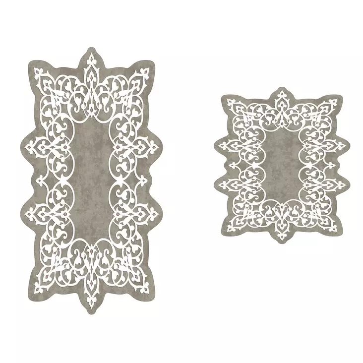 Badrumsmatta Set Mijölnir Krämvit 100% Polyester Halkfri Antibakteriell Maskintvättbar 50x60 cm & 60x100 cm - Badrumsmattor och våtrumsmattor - 8682870990012 - 1