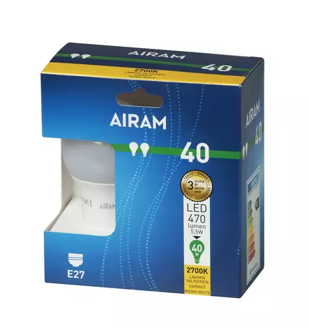 Airam Led  vakio 5,5W E27 kanta 2 kpl myyntipakkaus - Lampor och lysrör - 6435200231673 - 2