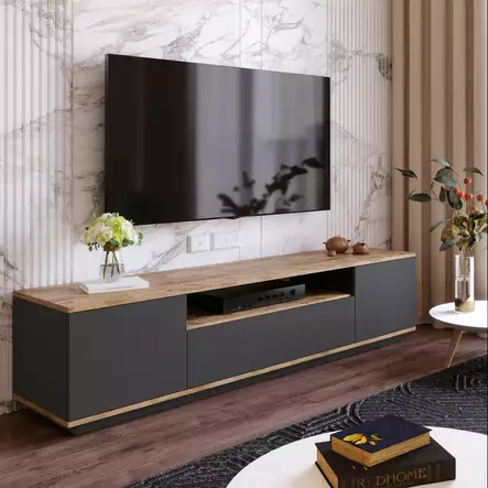 TV-bänk Hanah Home Fr7 Aa Furu Antracit Spånskiva 180x44,6x44,5 cm - TV-bänkar - 8683342403993 - 2
