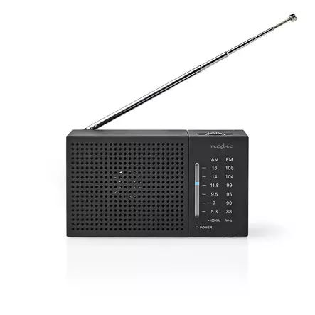 FM-radio | Portabel design | AM / FM | Batteridriven | Analog | 1.5 W | Svart Vit Skärm | Hörlursuttag | IP20 | Svart - Radioapparater - 5412810329533 - 1