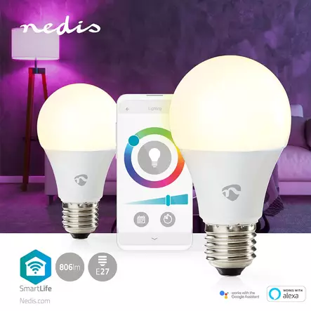 SmartLife Full Färg Glödlampa | E27 | 806 lm | 9 W | RGB / Varm till cool vit | 2700 - 6500 K | Android / IOS | Glödlampa | 2 st. - Ljuskällor - 5412810335473 - 5