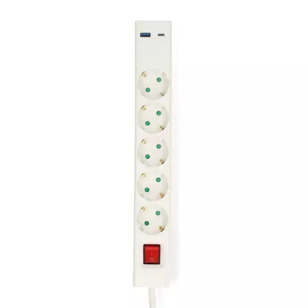 Gren kontakt | Jordad kontakt / Typ F (CEE 7/7) | 5-vägs | 1.50 m | 3680 W | 16 A | USB-anslutning | På / av-knapp | Vit - Förlängningskablar - 5412810481743 - 30