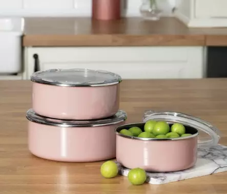 Förvaringslåda Set Hermia Rosa Emalj 3 Delar - Matlådor och matförvaringsbehållare - 8684283720613 - 1