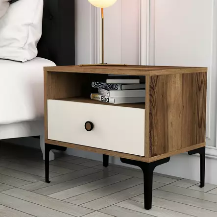 Sängbord Hanah Home Lizbon 533 Valnöt Cream Spånskiva 56x50,8x40 cm - Nattduksbord - 8683743327683 - 2
