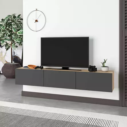 TV-bänk Hanah Home Francy 180 Safir Ek Antracit Spånskiva 180x30x30 cm - TV-bänkar - 8684283503193 - 2