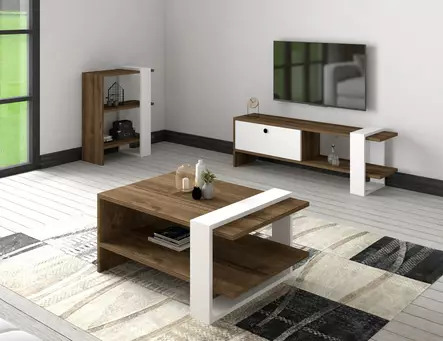 TV-bänk Hanah Home Gaye Valnöt Vit Spånskiva 120x36,8x25 cm - Möbler - 8683743975143 - 2