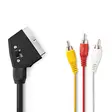 SCART-kabel | SCART Hane | 3x RCA Hane | Nickelplaterad | Bytbar | 480p | 1.00 m | Rund | PVC | Svart | Kuvert - HDMI-kablar - 5412810280353 - 1