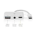 USB Multi-Port Adapter | 3-in-1 | USB 2.0 | USB-C Hane | USB-A Hona / USB-C Hona / 3.5 mm Hona | 480 Mbps | 0.10 m | Rund | Nickelplaterad | PVC | Vit | Låda - Dator och nätverk - 5412810415953 - 50