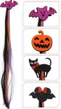 Halloween hårförlängning 38cm – långa svart-orange-lila ränder och glittrande dekoration för kunden - Bärbara festtillbehör - 8720573344333 - 1