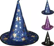 Häxhatt Halloween 32cm polyester blå svart lila guldstjärnor för vuxna och barn - Bärbara festtillbehör - 8720573966603 - 1