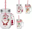 Julmugg glasburk med lock och sugrör 450?ml – glasdrickaburk med handtag och dekorativt band - Juldukning för julen - 8721037495813 - 1