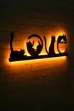 Dekorativ Led Väggdekor Wallity Cat Love Gul MDF 70x22 cm - Ljussmycken och ljusfigurer - 8682870904583 - 3