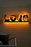 Dekorativ Led Väggdekor Wallity Cat Love Gul MDF 70x22 cm - Ljussmycken och ljusfigurer - 8682870904583 - 4