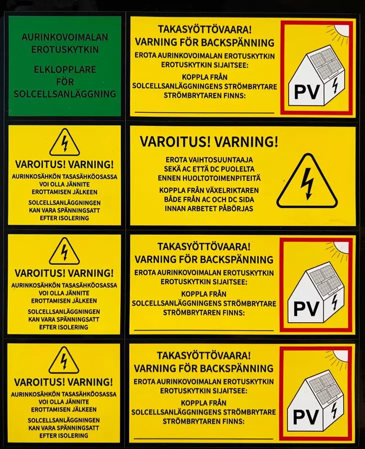 Fotovoltaisk 8-delad laminerad PVC-etikett - Kablar och installationstillbehör - 6438014351223 - 1