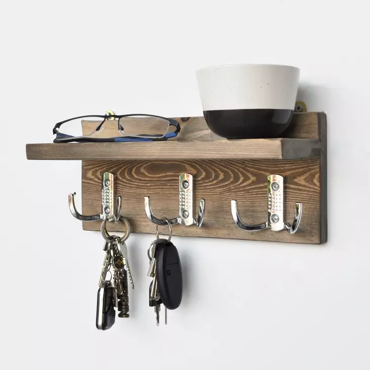 Vägghylla Hanah Home Aa031 Valnöt Massivt Trä 30x13x11 cm - Vägghyllor - 8681875072303 - 1